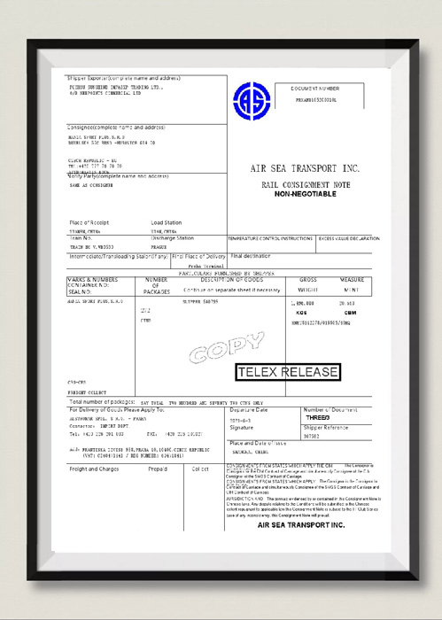 Rail waybill of landing