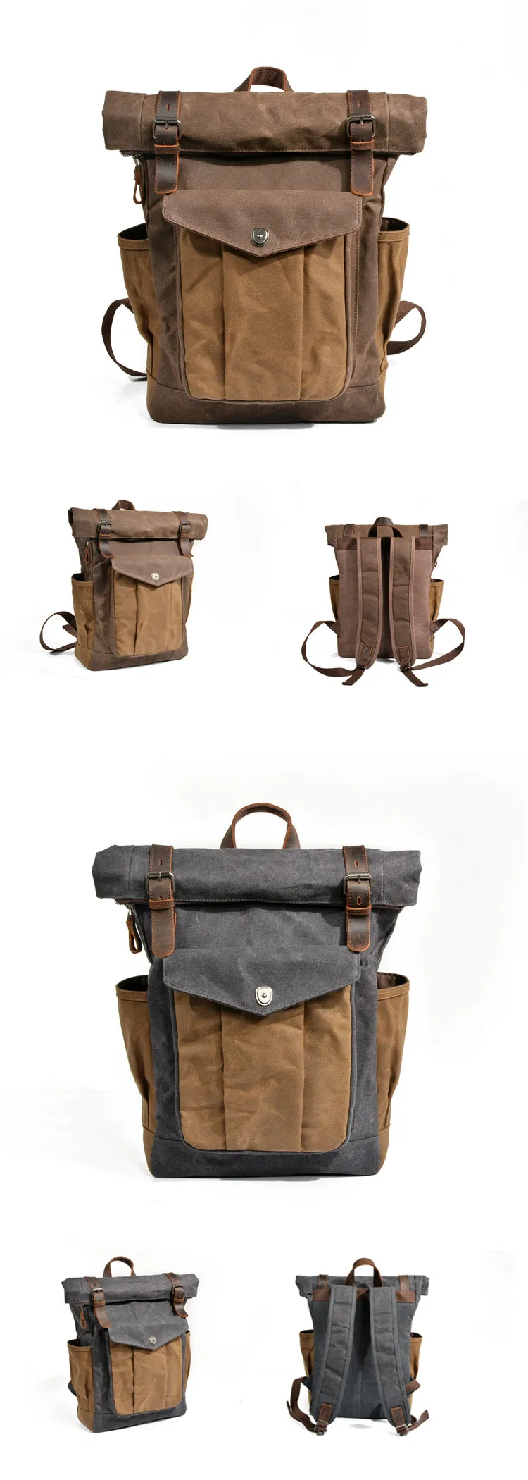 Oil wax canvas travel backpack