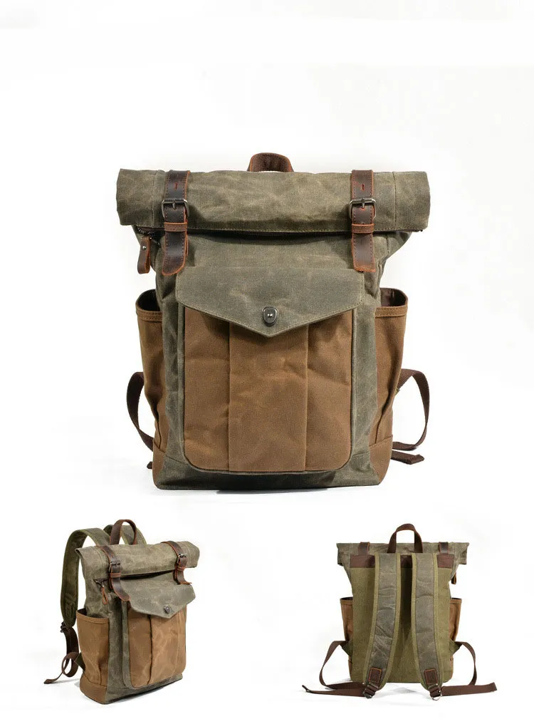 Oil wax canvas travel backpack