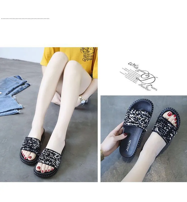 Sequined fashion slippers for ladies