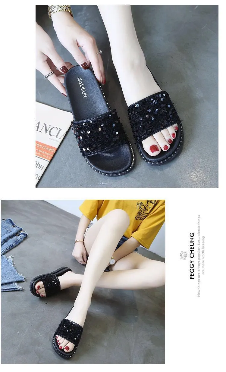 Sequined fashion slippers for ladies