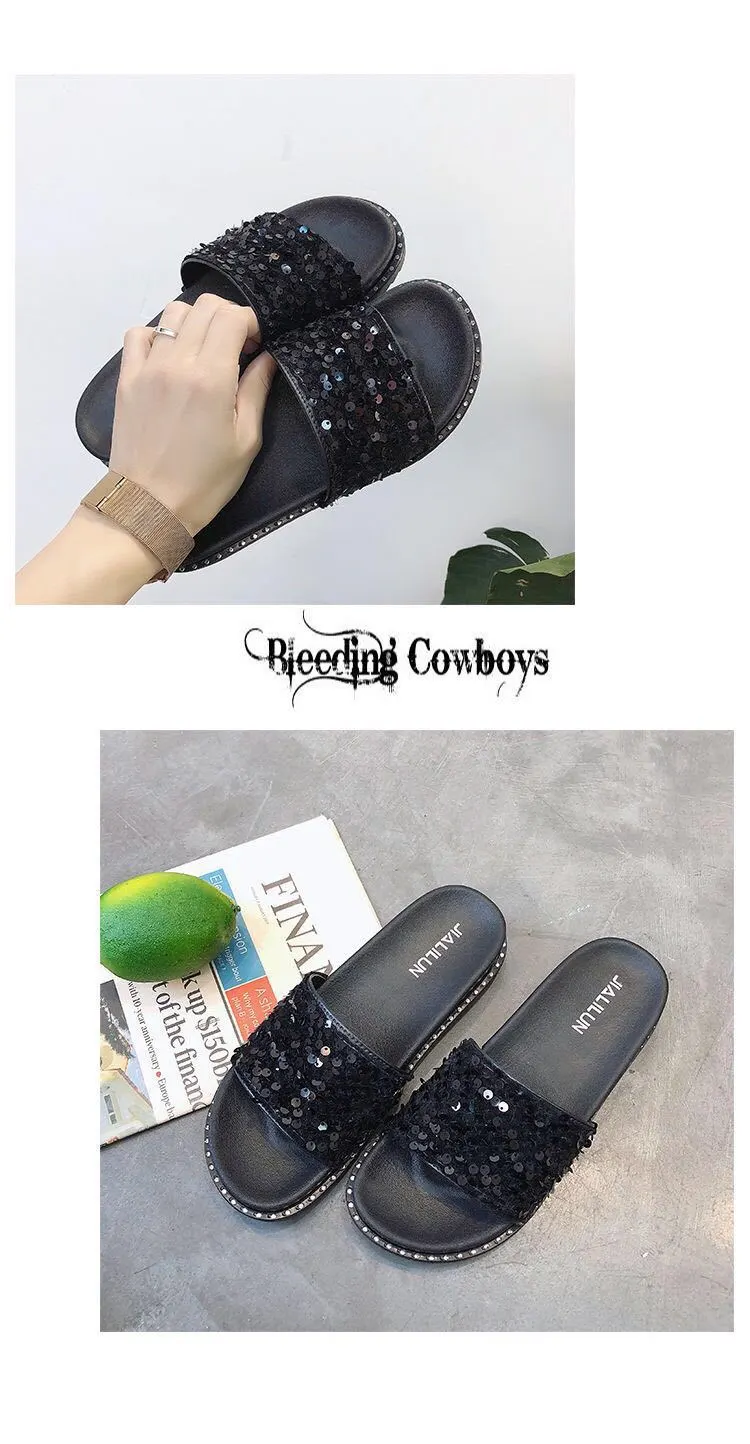 Sequined fashion slippers for ladies