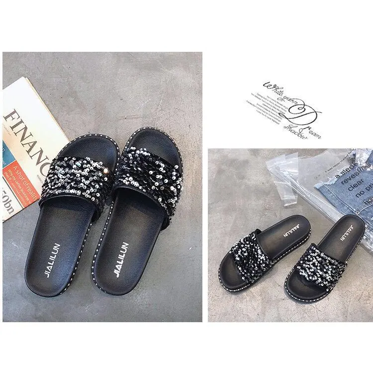 Sequined fashion slippers for ladies