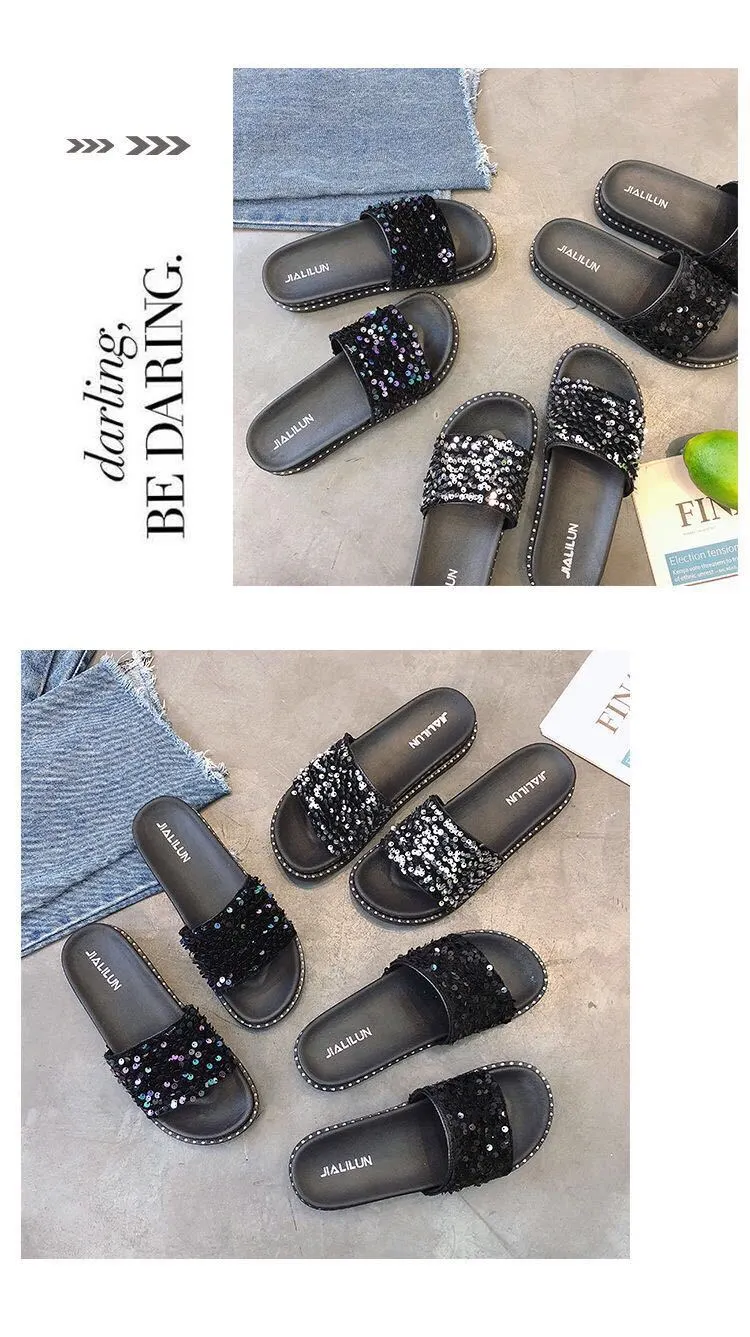 Sequined fashion slippers for ladies