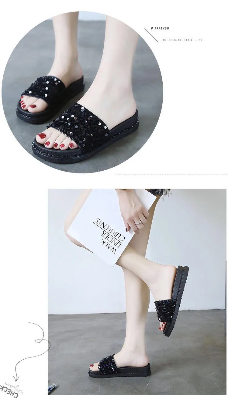 Sequined fashion slippers for ladies