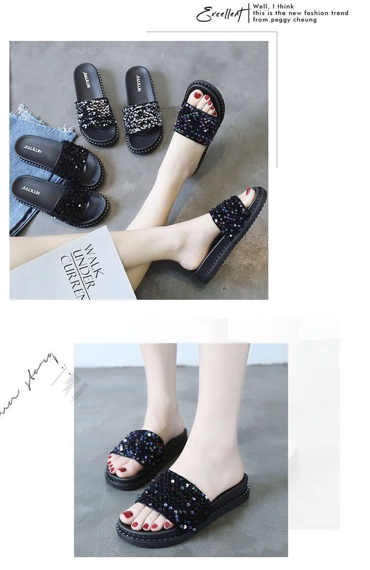 Sequined fashion slippers for ladies