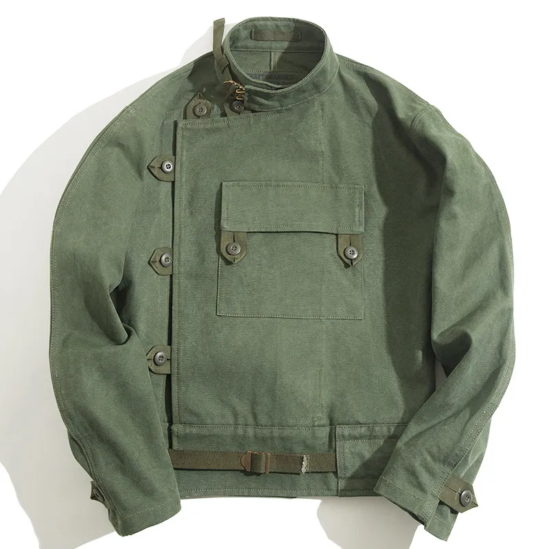 Cargo Japanese vintage Swedish biker jacket Ami Khaki cotton wash Army green jacket men Cargo Japanese vintage Swedish biker jacket Ami Khaki cotton wash Army green jacket men