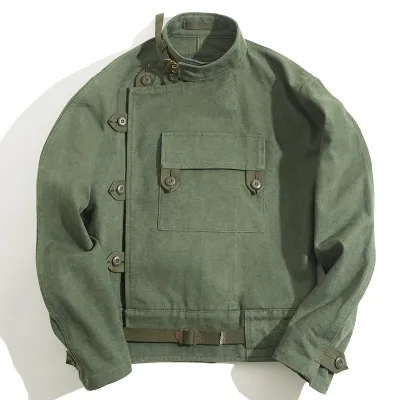 Cargo Japanese vintage Swedish biker jacket Ami Khaki cotton wash Army green jacket men