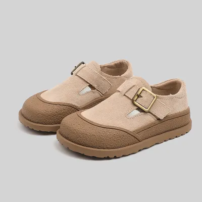 Children's leather cow suede anti-kick flat shoes