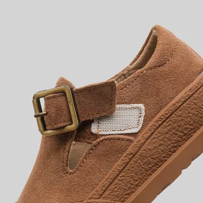 Children's leather cow suede anti-kick flat shoes