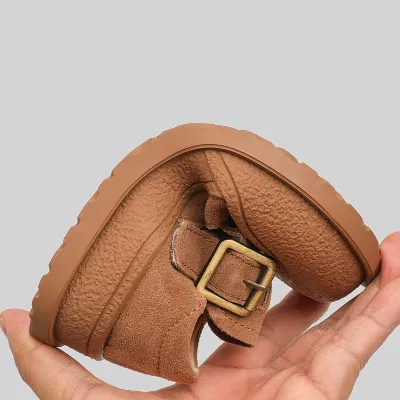 Children's leather cow suede anti-kick flat shoes