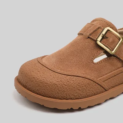 Children's leather cow suede anti-kick flat shoes